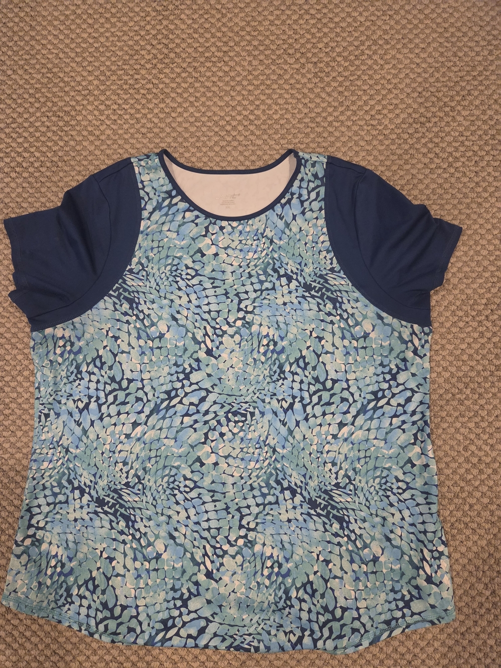 Jofit Blue Multi-Print Short Sleeve Active Tennis Top Sz XXL NWOT